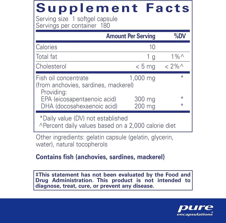 Pure Encapsulations EPA/DHA,Omega3 鱼油适用于心血管 180 克拉有效期至 01/27 — 第 2/4 张图片