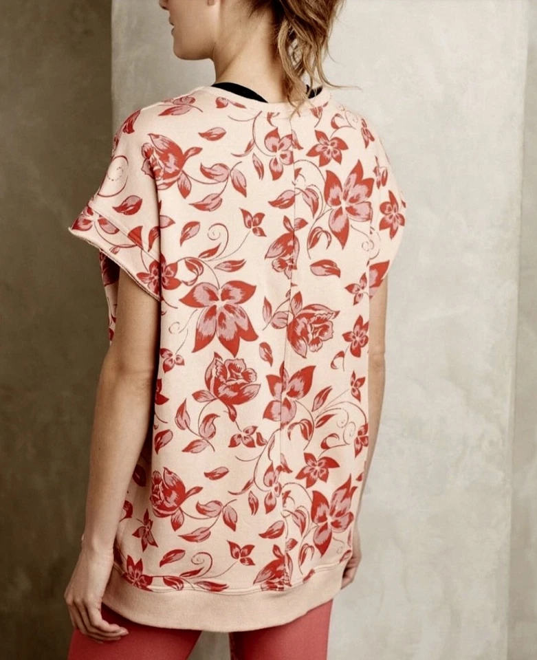 Anthropologie Stella McCartney Sweatshirt Floral Embroidery Peach Red S NEW - Image 2 of 4