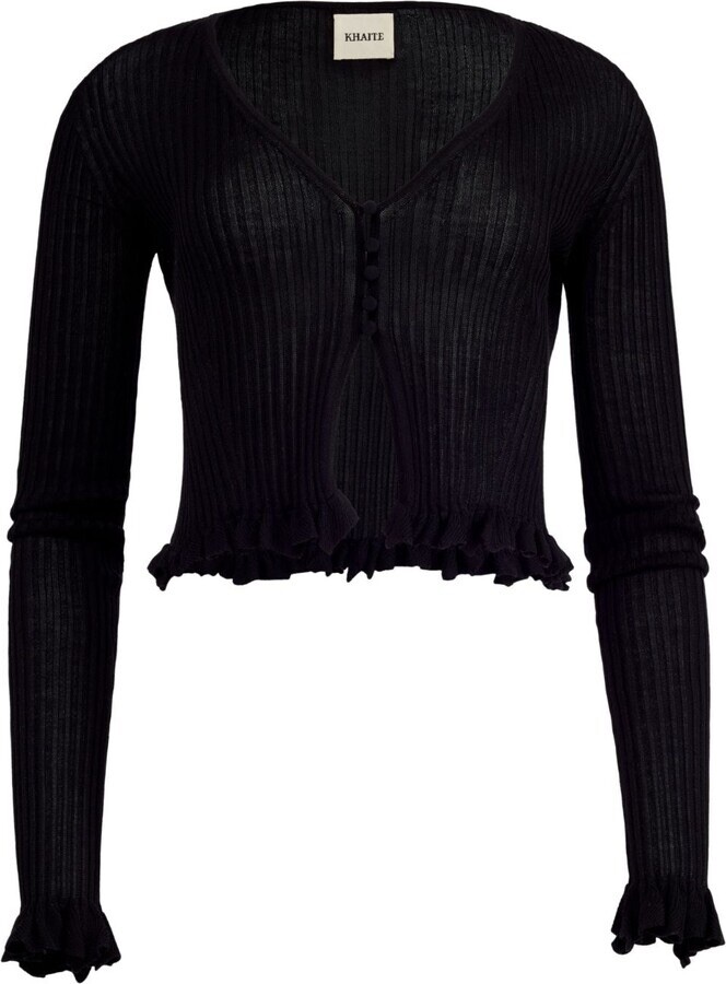 KHAITE Zinnia ruffle silk cardigan In Black Size S Retails KHAITE Zinnia ruffle silk cardigan In Black Size S Retails
