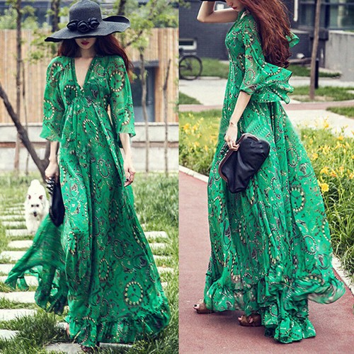 Women Vintage Boho Long Dress Maxi 
