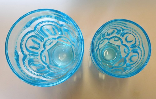 Lot/2 LG Wright Glass Moon & Star Ice/Light Blue Footed 4 1/4" & 5 1/2" Tumblers - Picture 2 of 9