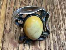 Vintage Estate Butterscotch Egg Yolk Baltic Amber Sterling Designer Ring Size 8