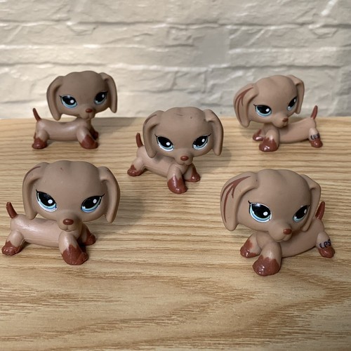 Pack de 5 pièces petite animalerie LPS teckel marron chiot larme yeux bleus animal - Photo 2/6