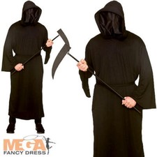 Faceless Grim Reaper Mens Fancy Dress Halloween Scary Undead Adults Costume New