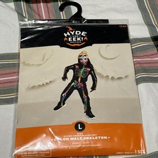 Color Melt Skeleton Halloween Costume Kids Large 10-12 Glow Under Blacklight New