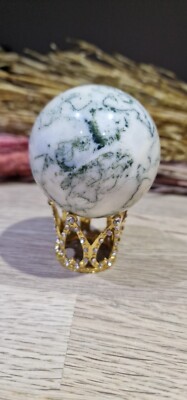 Reduzierte Druzy Moos Achat Kristall Kugel, gratis Halter 271 g 59,8 mm
