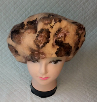 Womens felted beret with leopard print.Warm winter hat.Fashion womens hat.gift