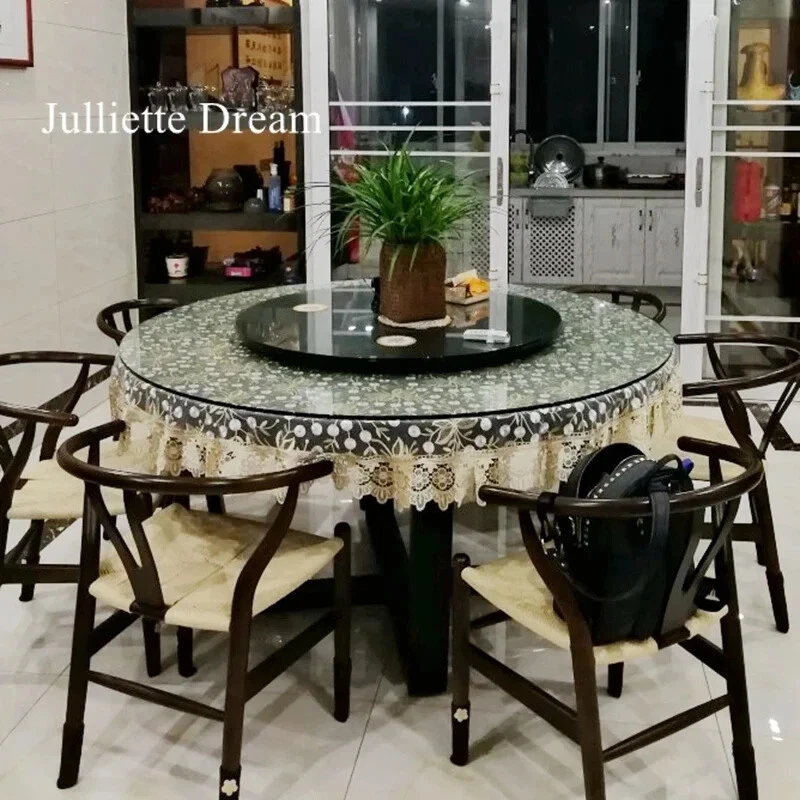 Round Embroidery Lace Tablecloth Dining Table Cover Cloths Home Decor - Image 2 of 4