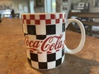 Gibson 1996 Vintage Coca Cola Black Red Check Coffee Mug 4 3/4" Tall