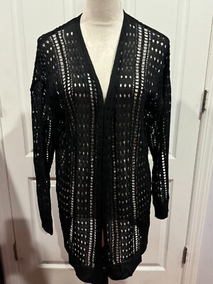 Women's Open Front Lace Cardigan Black Size 2XL 32''Lx26''W