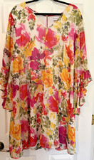 Calvin Klein dress 18W plus Boho Sheer Floral Ruffle Sheath V Neck Lined