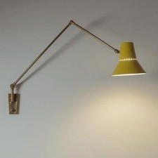 Mid Century Modern Yellow Wall Sconce – Adjustable Brass Swing Arm Lamp – Italia