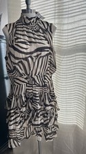 NWT!! Express XL Zebra Print Ruffle Sleeveless Mock Neck Mini Dress beige/brown