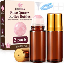 2 Pack 50Ml 1.7Oz Rose Quartz Roller Bottles for Essential Oils