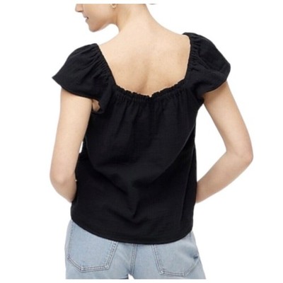 J.Crew Cotton Gauze Smocked Babydoll Flutter Sleeve Top Women Medium Preppy Bogo