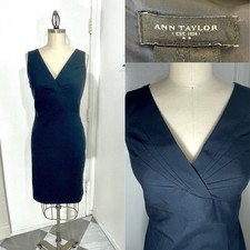 Ann Taylor Size 8 Navy Blue Dress with architectural bodice seaming