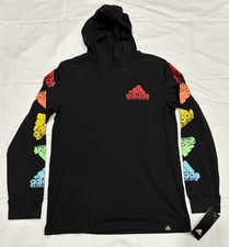NWT ADIDAS Boy  s Pullover Graphic Hoodie Regular Fit Shirt Black Size L 14/16 