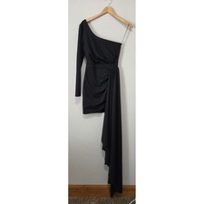 Windsor Black One Shoulder Draped Mini Dress Long Sleeve SYM1035DWD Small