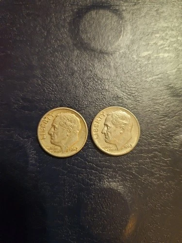1962 D & 1963 D ROOSEVELT DIME- MIXED CONDITION 6R