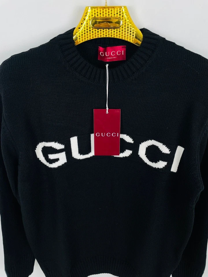 Suéter Gucci Negro Logo Bordado Tejido Cuello Redondo Hombre Talla M Foto 2 de 4