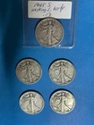 1945  1-S; 4-P Silver Walking Liberty Half Dollar Lot of 5