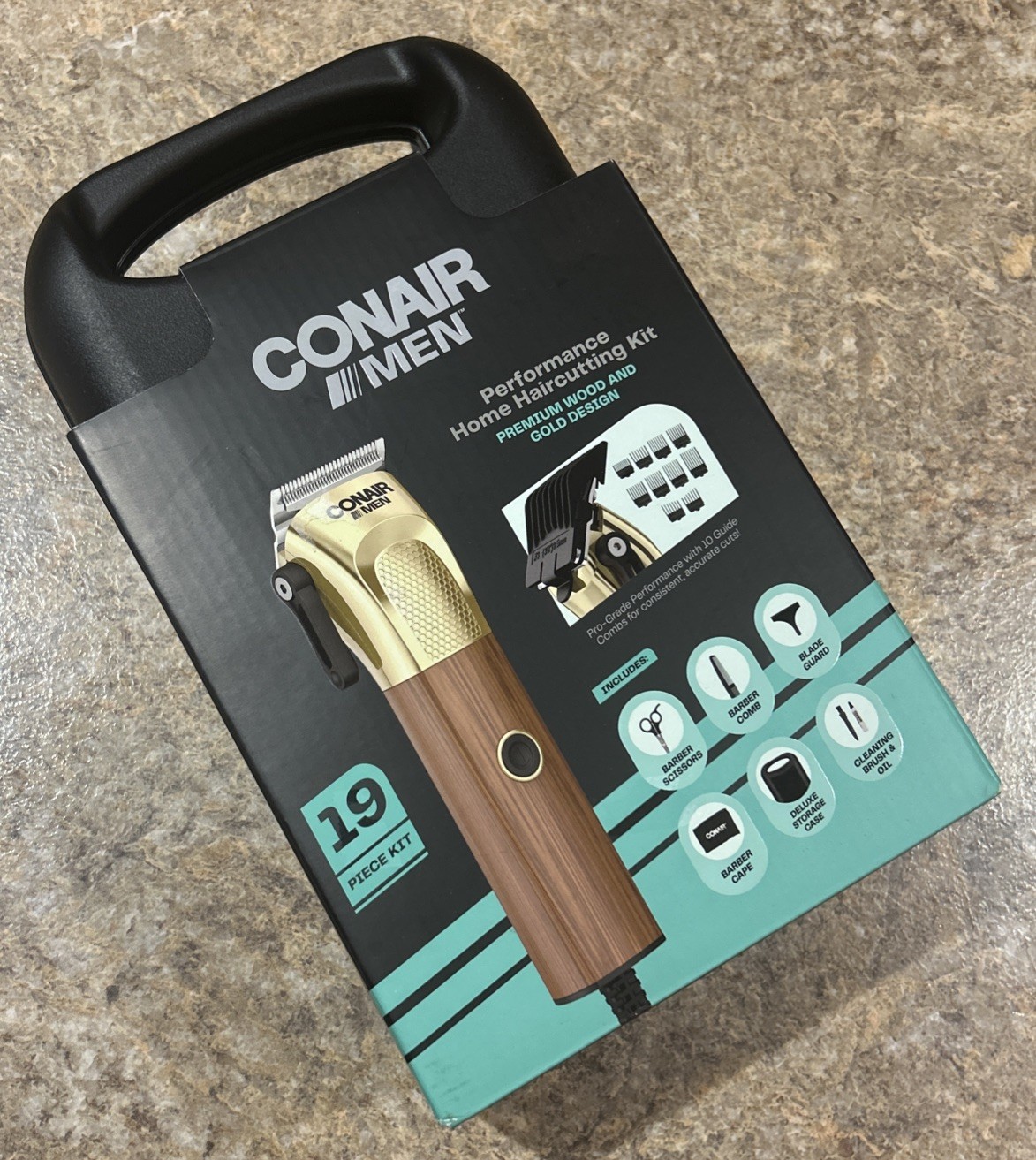 Conair Men Performance Home Haircutting Kit 19pc HC6000W - Wood & Gold - NEW