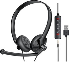 USB Headset with Microphone for PC Laptop - Wired Computer Headphones with
