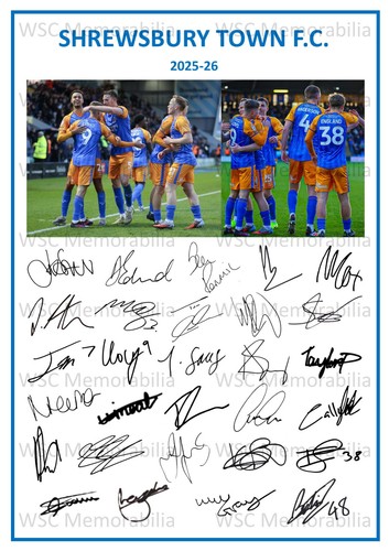 11184. Shrewsbury Town Signed Team Sheets (A4 Prints) CHOOSE A SEASON