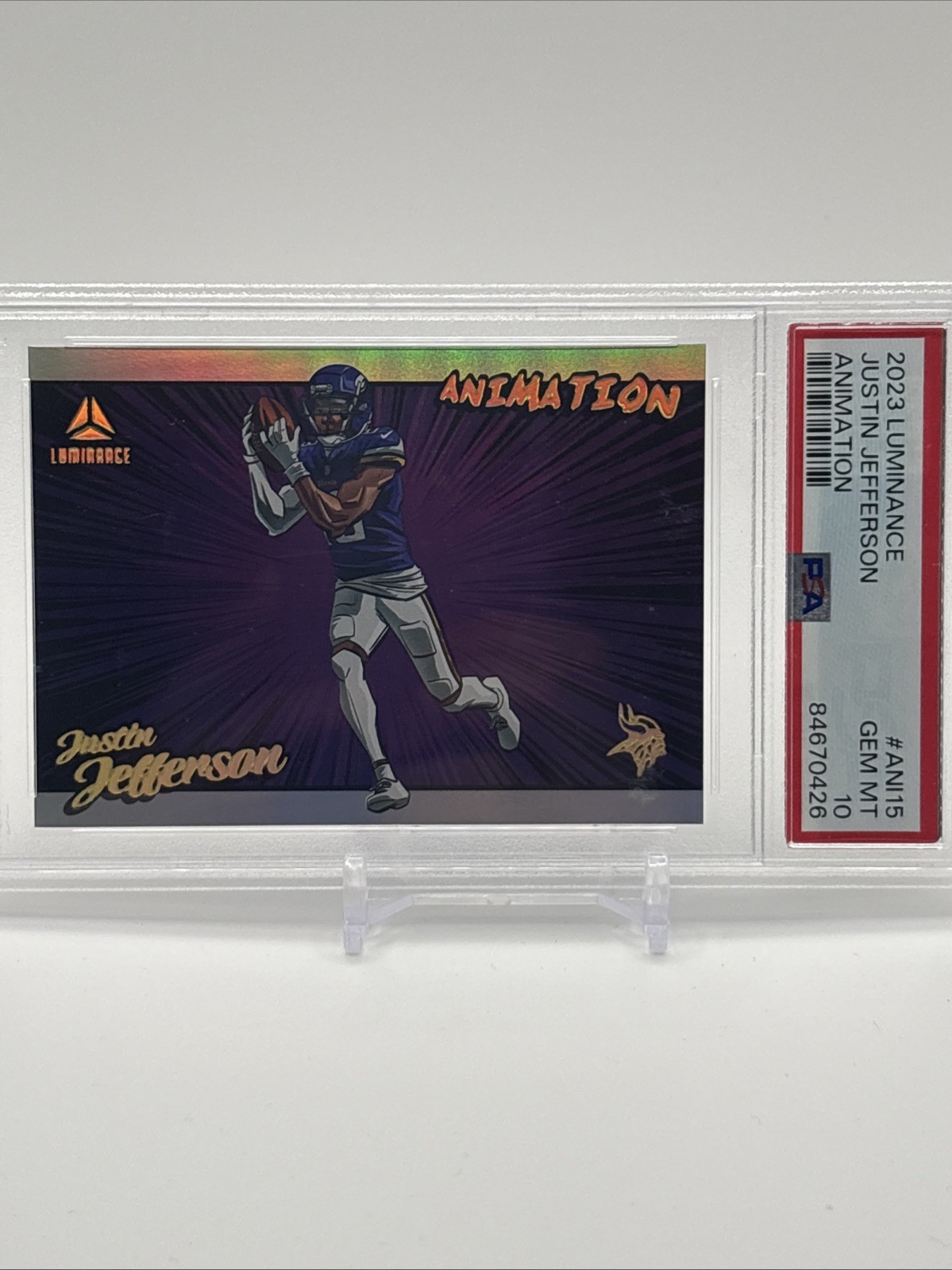 2023 Luminance Animation Justin Jefferson PSA 10 Case Hit view 3