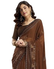 Women's Georgette Printed Stone Work Saree with Unstitched Blouse Piece