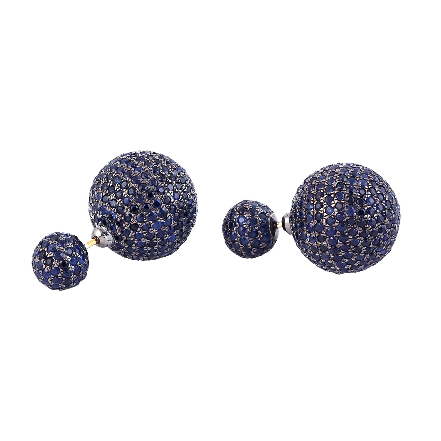 Sapphire Ball Earrings 925 Silver Gold Double Sided Stud Statement Gift Women