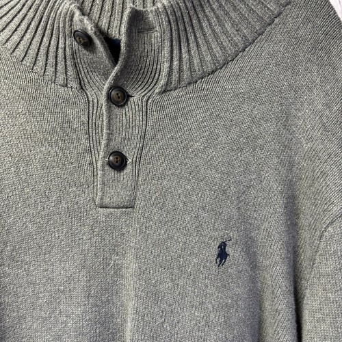 Polo Ralph Lauren Herren grau meliert Strick Baumwolle Knopf Stehkragen Pullover Größe 2XL - Bild 3 von 7