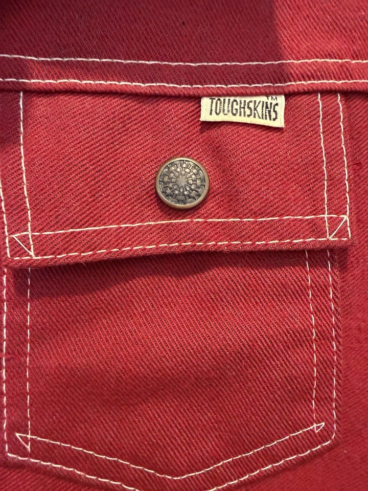 Vintage 70s Sears Toughskins Red Denim Trucker Jacket Boy’s Kid Size 10 Snaps - Image 4 of 4