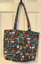 Lightweight Fabric Tote Purse Shoulder Bag NWOT Multicolor I Love My Dog Print