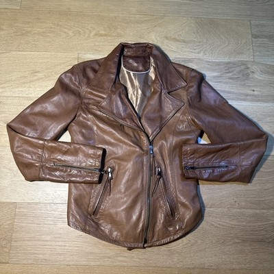 Vintage Vera Pelle Lambskin Brown Leather Jacket Women Size S Made In Italy