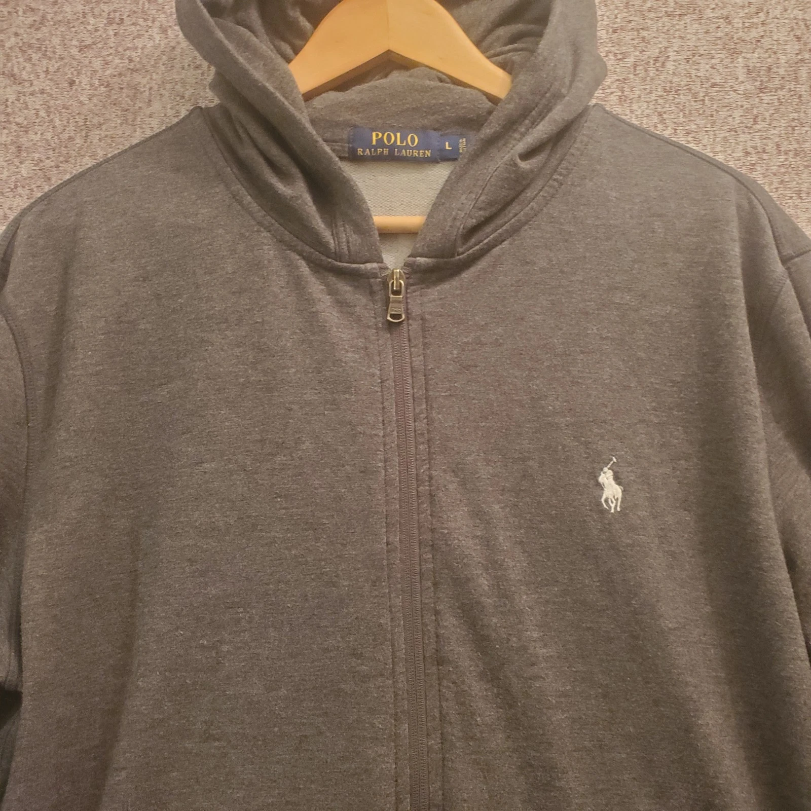 Polo Ralph Lauren Athletic Fleece Hoodie Mens L Gray Full Zip
