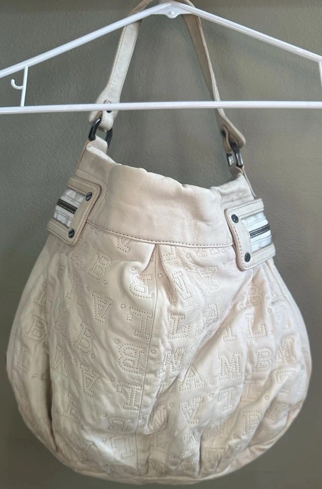 AUTÉNTICO BOLSO DE HOMBRO DE CUERO SUAVE MONOGRAMA CREMA HOBO CORDERO NICOLA HOBO Foto 4 de 4