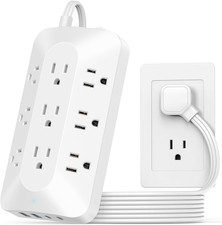 Flat Plug Power Strip, Ultra Thin Extension Cord 5ft, 9 Outlets with 4 USB 2...