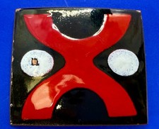 X Logo Pattern Red Black Enamel Artisan Belt Buckle