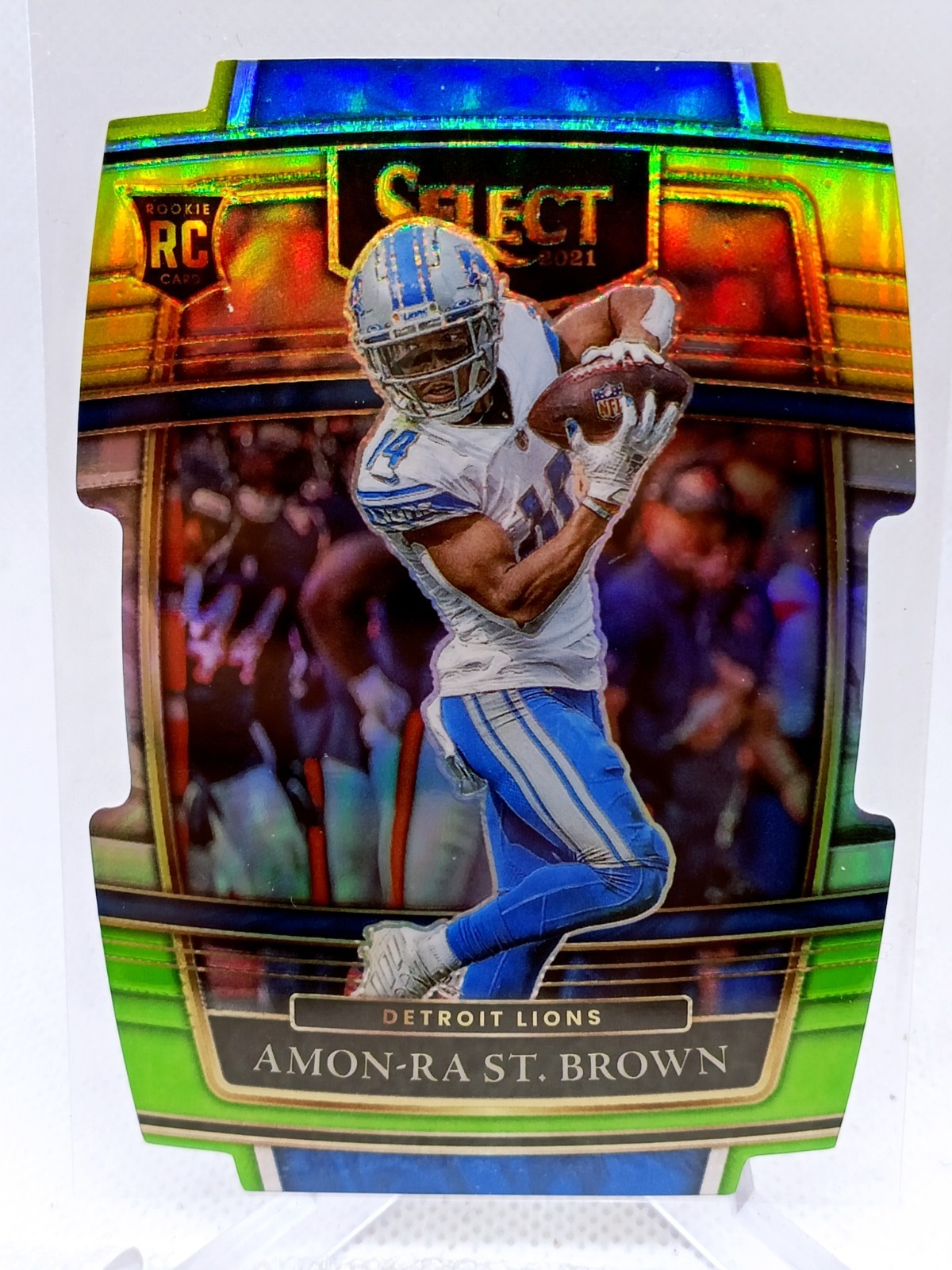2021 Panini Select Amon-Ra St. Brown #73 Green & Yellow Prizm Die-Cut (RC)