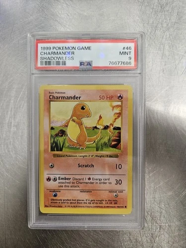 1999 Pokémon Charmander Shadowless 46/102 PSA 9