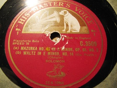 SOLOMON Piano DE SEVERAC Music Box DAQUIN COUCOU Chopin Mazurka Waltz HMV C.3509
