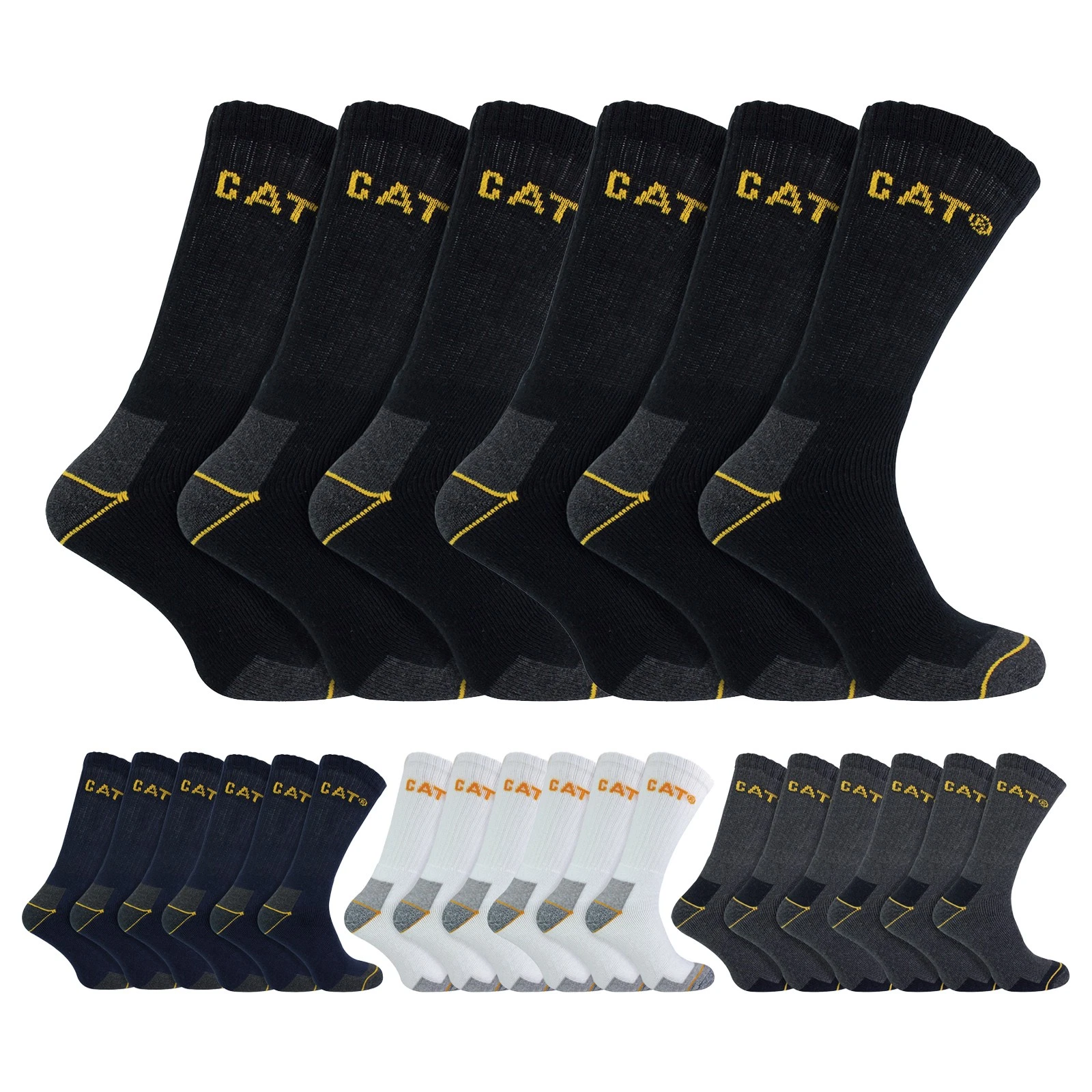 Mens Reinforced Work Socks by Caterpillar - 6 Multi Pack Cotton Boot Socks