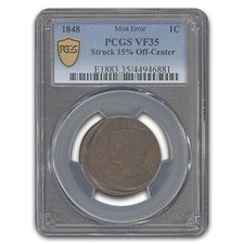 1848 Large Cent VF-35 PCGS (Mint Error, Struck 15% Off-Center)