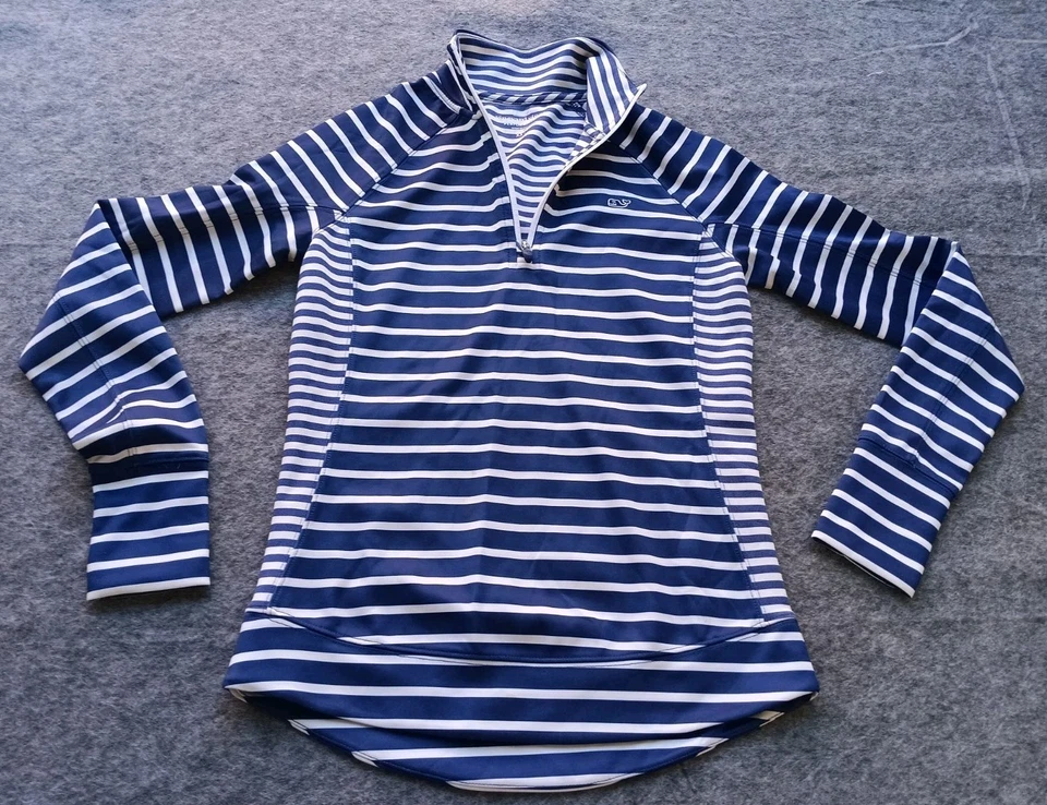 Pullover Vineyard Vines Performance para mujer con cremallera 1/4 blanco/azul marino a rayas talla XXS Foto 2 de 4