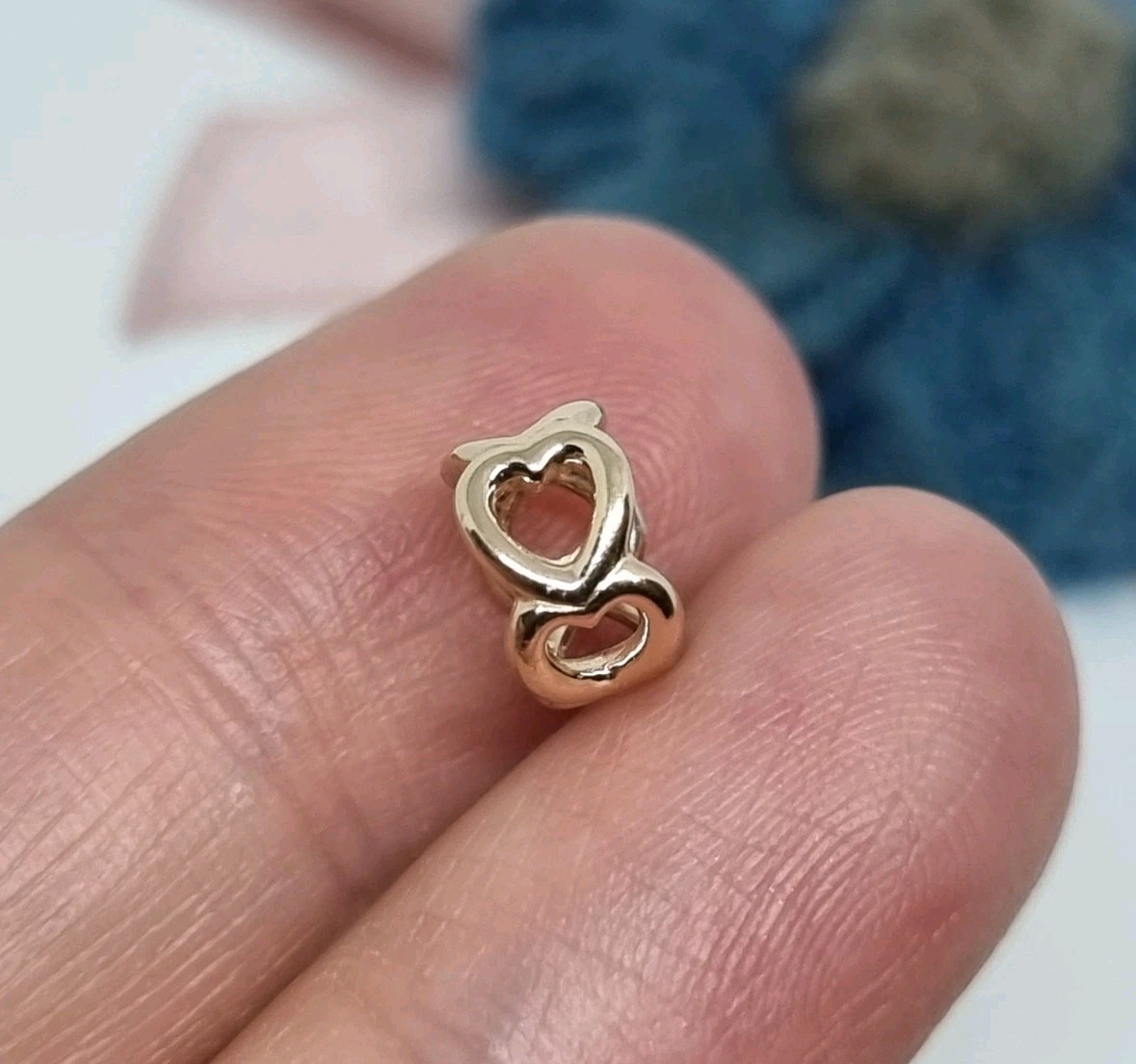 BOXED Genuine Pandora 14k Yellow Gold Open Heart Spacer Charm