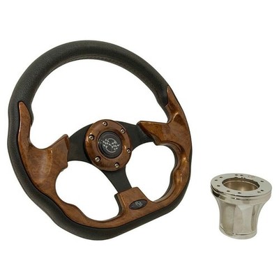 GTW 12.5'' Woodgrain Racer Golf Cart Steering Wheel for EZGO TXT (1994.5 - Up)