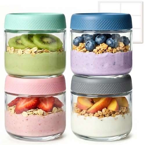 ComSaf Overnight Oats Jars 300ml 4 Pack Yogurt Pots,  Assorted sizes