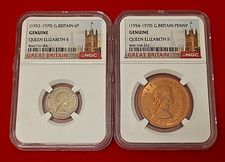 Great Britain Penny and 6 Pence NGC Genuine (1953-1970)