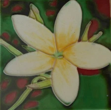 Tropical flower hand painted ceramic art tile coaster 4 x 4 inches with back